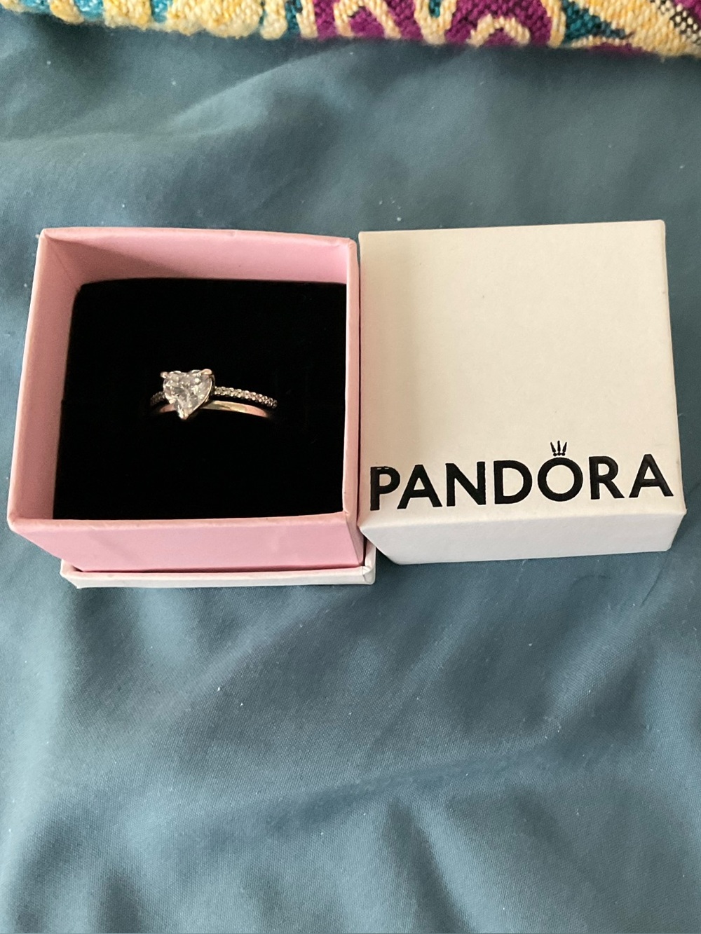 Pandora Silver Heart-Cut CZ Solitaire with Pavé Band - Picture 5 of 7